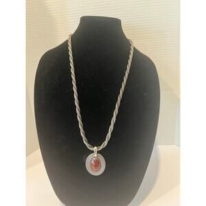 NWT Anne Klein Silver Tone Twisted Rope Necklace Brown Cabochon Stone Pendant